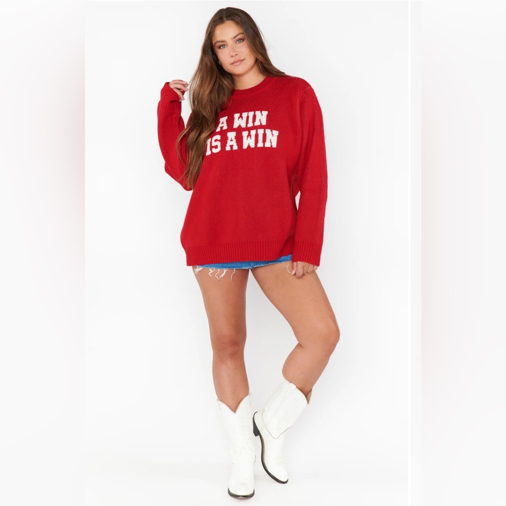 NWT Show Me Your MuMu Red Win Graphic Knit Varsity Sweater Relaxed Fit Size 1X
